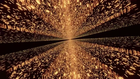 Computerized animation of immersing into golden space tunnel with numerous Video stock 130616531