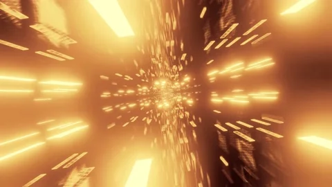 Computerized animation of numerous golden particles and bodies suspended Video stock 130616756