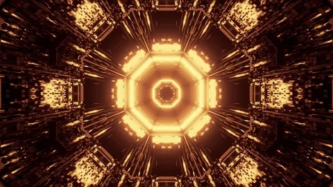 Computerized animation of ornamental golden shapes and patterns emitting Video stock 130168879