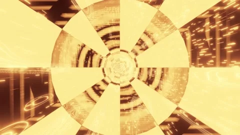 Computerized animation of time and space with golden rays of energy Video stock 130616543