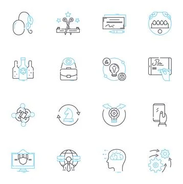 Computerized connectedness linear icons set. Interconnectivity, Integration Stock Illustration