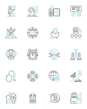Computerized connectedness linear icons set. Interconnectivity, Integration 库存插图