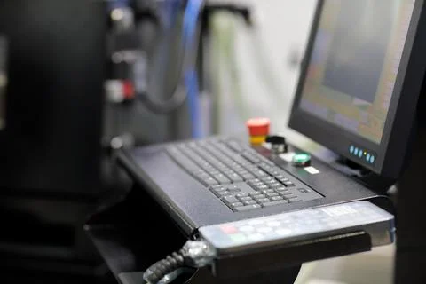 Computerized control console of industrial machine Stock Photos