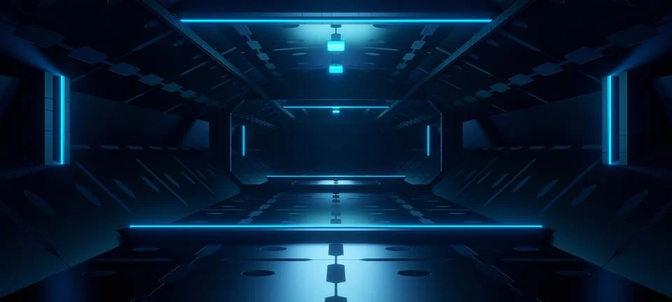Computerized Corridor Tunnel Innovative Dim Lighting with Black Colors Digita 库存插图