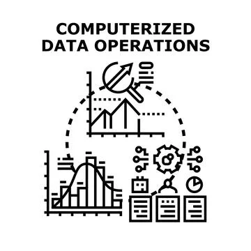 Computerized data operations analysing business information and strategy Stock Illustration
