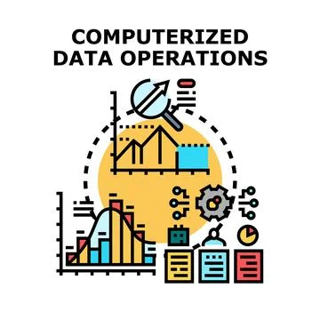 Computerized data operations analysing business information and strategy Stock Illustration