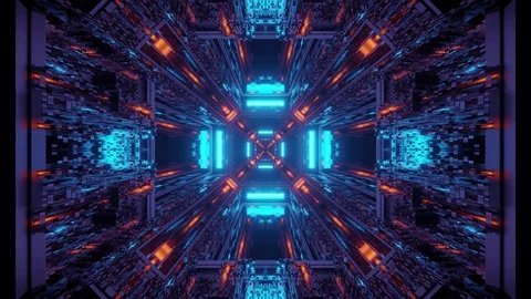Computerized digital motion graphics of blue glowing, bright hollow space Stock Footage 130108099