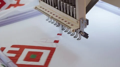 Computerized embroidery machine embroider folk ornament Stock Footage 89343482