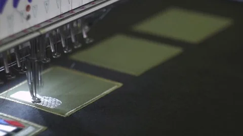Computerized embroidery machine, women working Stock Footage 78382916