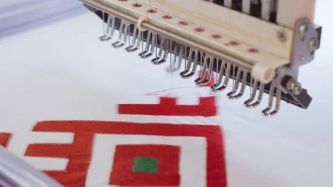 Computerized embroidery machine works creating folk pattern Video stock 89330804