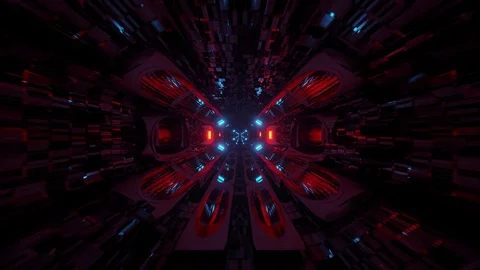 Computerized highly immersive and reflective dark tunnel with bright and Video stock 126853998