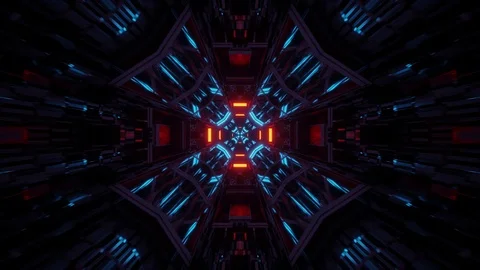 Computerized highly immersive and reflective dark tunnel with blue and Video stock 126901555