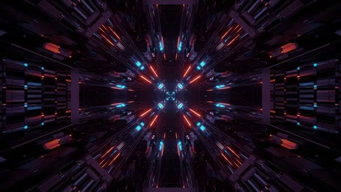 Computerized highly immersive and reflective dark tunnel with bright and Video stock 127899732