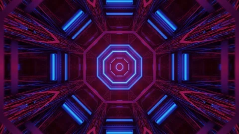 Computerized immersive hollow space with cyan and orange patterns in Video stock 127898650