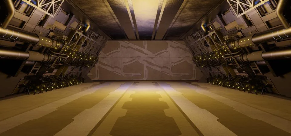 Computerized Inter Galactic Alien Hangar Tunnel Futuristic Hallway Cyberpunk  스톡 일러스트