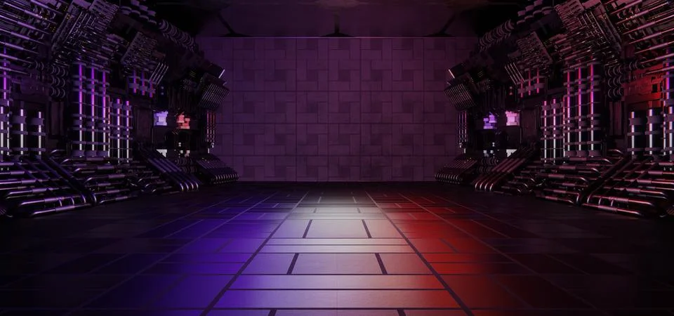 Computerized Inter Galactic Alien Interior Empty Studio Disco Future Gray Sci Stock Illustration