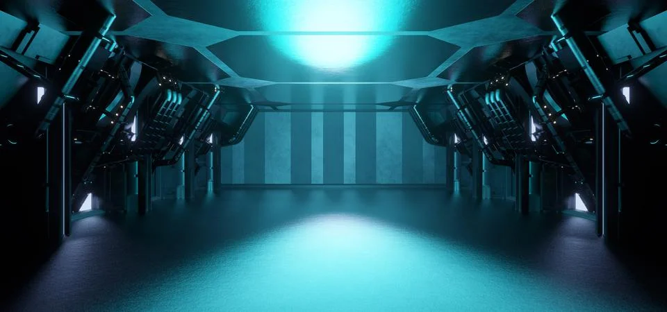 Computerized Inter Galactic Empty Hallway Corridor Room Garage Studio Dance G Stock Illustration