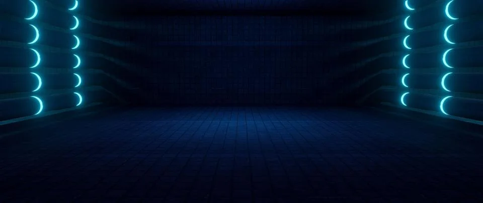 Computerized Inter Galactic Showroom Car Garage Empty Corridor Spotlight Baby 库存插图