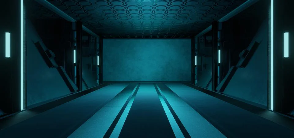 Computerized Inter Galactic Technology Schematic Futuristic Showroom Or Hall  Ilustración de archivo