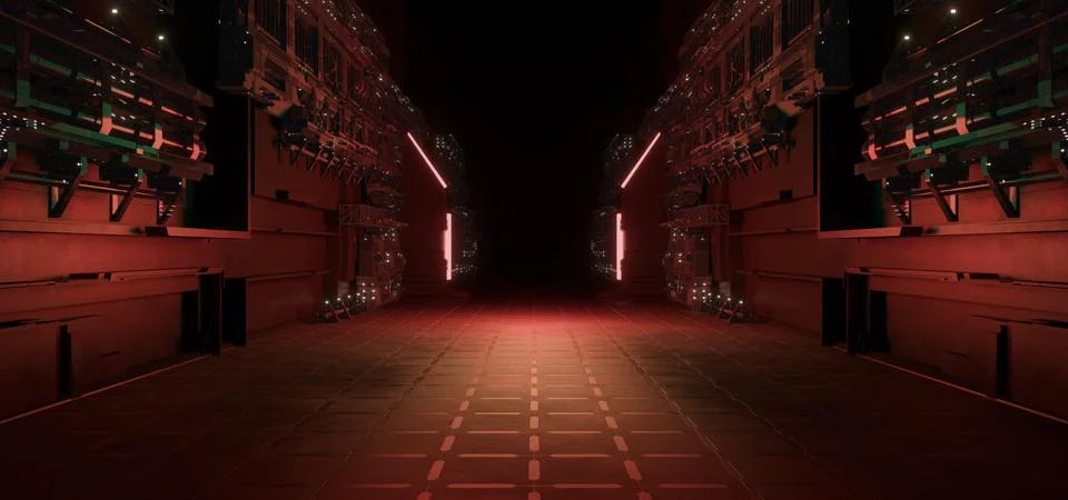 Computerized Inter Galactic Tunnel Corridor Warehouse Cutting Edge Light Grey イラスト素材