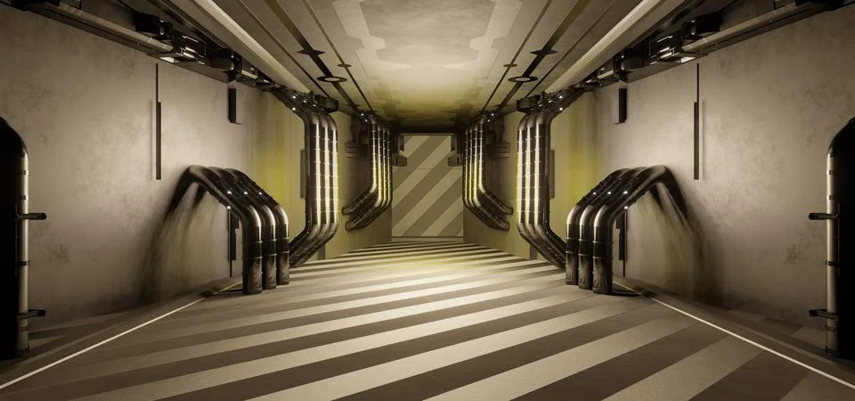 Computerized Inter Galactic Underground Hall Corridor Tunnel Led Lights Laser 库存插图