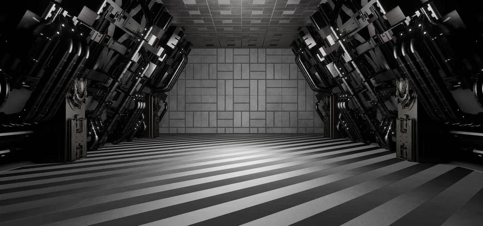Computerized Inter Galactic Underground Hall Corridor Tunnel Led Lights Laser 库存插图
