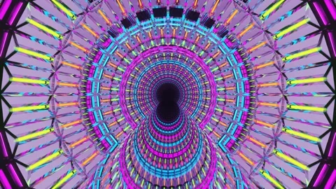Computerized motion graphics of colorful and glowing circles,rotating and Stock Footage 132713805