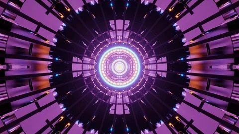 Computerized motion graphics of colorful bright neon circles glowing and Video stock 129936473