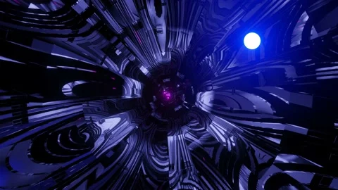 Computerized motion graphics of dark blue narrow tunnel with glowing Video stock 133032244