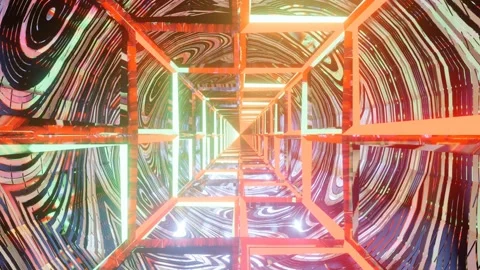 Computerized motion graphics of falling through deep, vivid, colorful and Stock Footage 133031569
