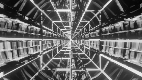 Computerized motion graphics of falling through deep, monochromatic and Stock Footage 136220208