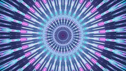 Computerized motion graphics of glowing pink and blue circles,rotating and Stock Footage 132715100