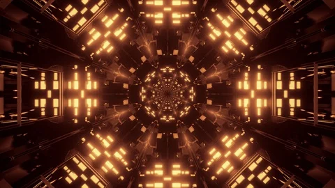 Computerized motion graphics of golden color illuminated shapes and Stock Footage 129936677