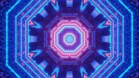 Computerized motion graphics of highly reflective and bright neon glowing Video stock 130246793