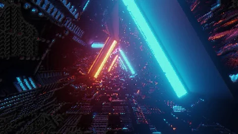 Computerized motion graphics of immersing into futuristic triangular Video stock 130107900