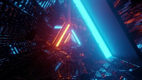 Computerized motion graphics of immersing into futuristic triangle shape, Video stock 130108060
