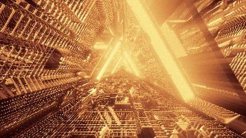 Computerized motion graphics of immersing into the golden path of Stock Footage 130107887