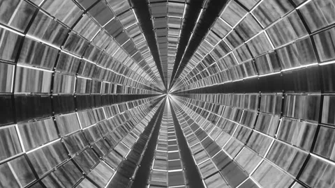 Computerized motion graphics of moving in deep, monochromatic, highly Video stock 136219940