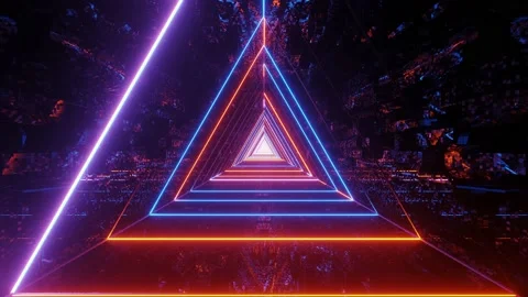 Computerized motion graphics of moving through highly reflective, colorful Video stock 130246958