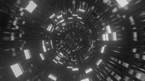 Computerized motion graphics of moving through black and white tunnel. Video stock 134443761