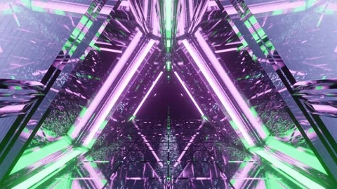 Computerized motion graphics of moving through dark triangular space Stock Footage 136219667