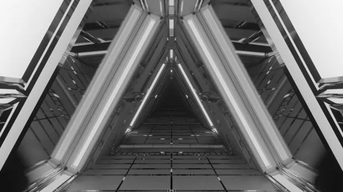 Computerized motion graphics of moving through highly reflective Video stock 136219721