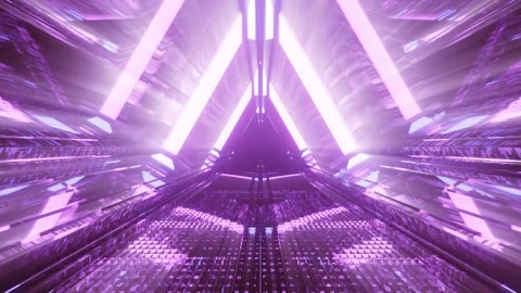 Computerized motion graphics of moving through purple triangular space Stock Footage 136219895