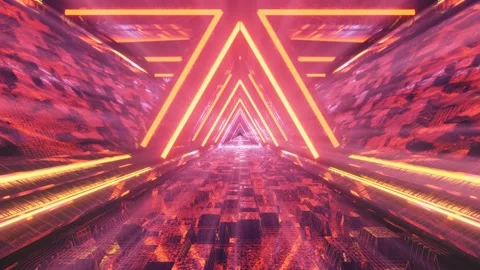 Computerized motion graphics of moving through triangular colorful space Video stock 136219921