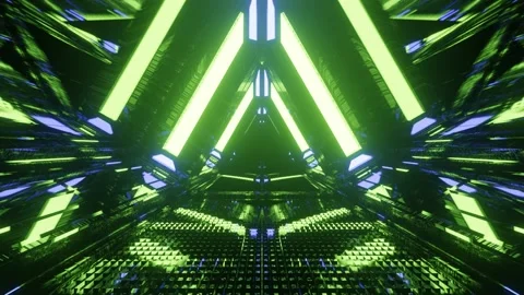 Computerized motion graphics of moving through highly reflective green Video stock 136219972