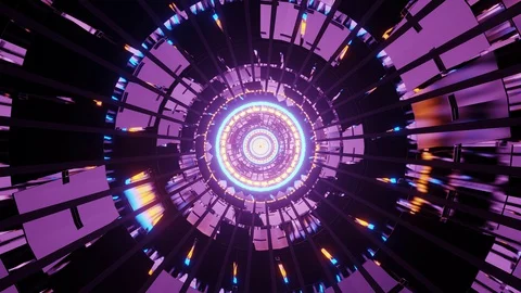 Computerized motion graphics of multicolored bright neon circles glowing Stock Footage 129936597
