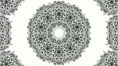 Computerized motion graphics of rotating, black and white, floral, Video stock 131705222