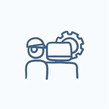 Computerized production sketch icon Stock Illustration