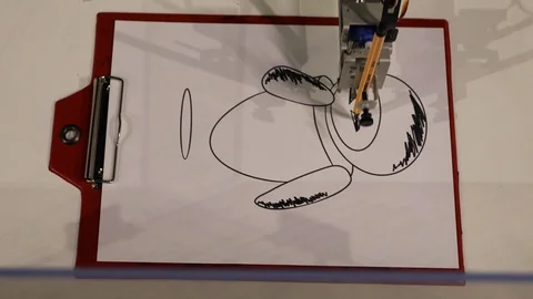 Computerized robotic arm draws on a white sheet of paper Stock Footage 124505148
