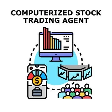 Computerized stock trading agent managing investment Stock Illustration